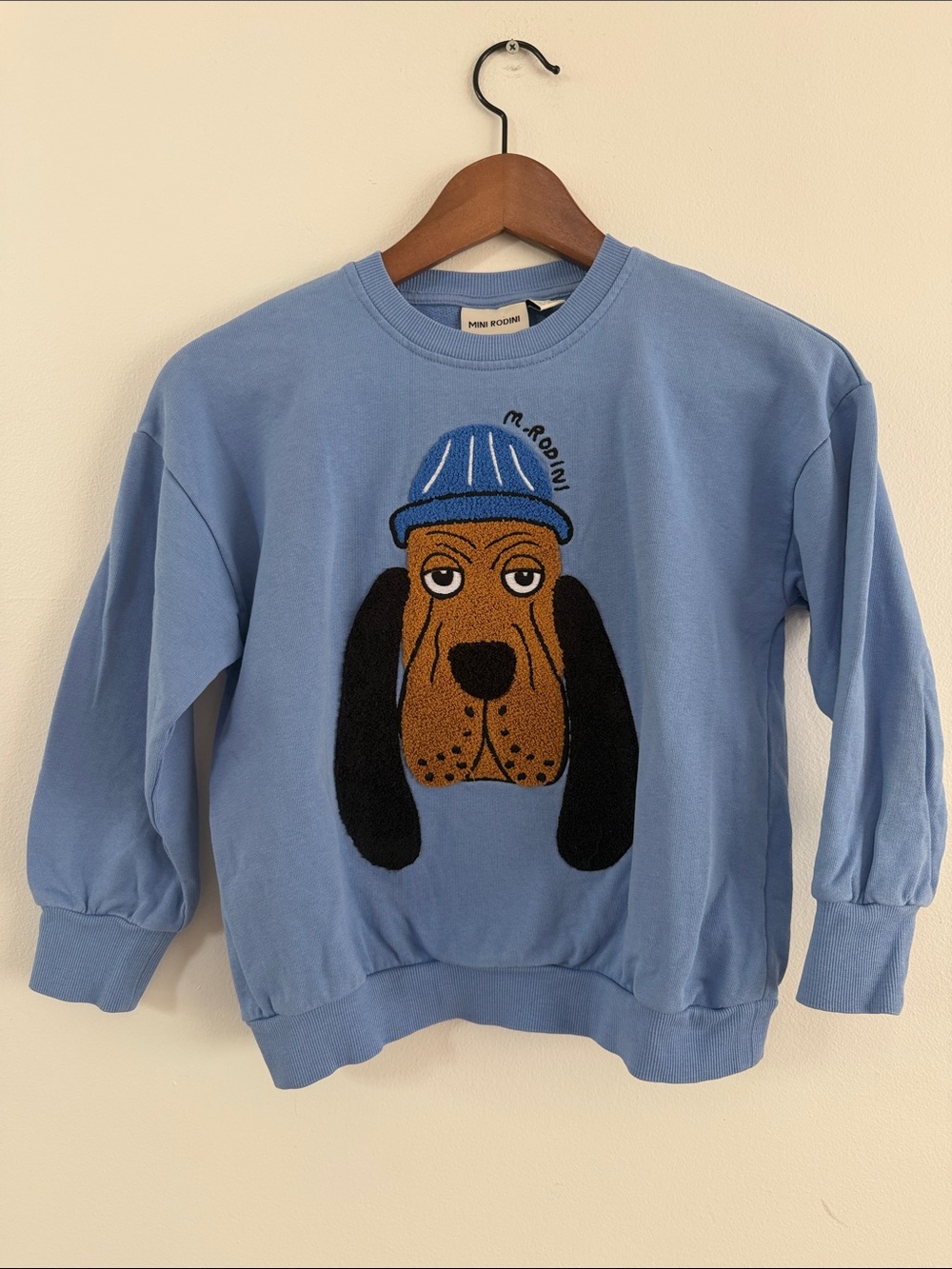 Mini Rodini Light Blue Dog Pullover with Embroidered Hound